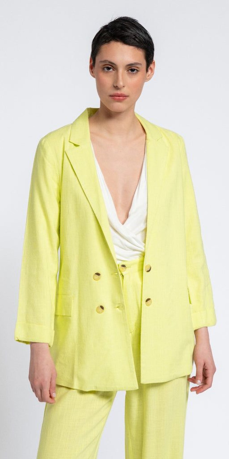 Women The Secret Closet Coats & Jackets | Smf Linen Blazer In Lime