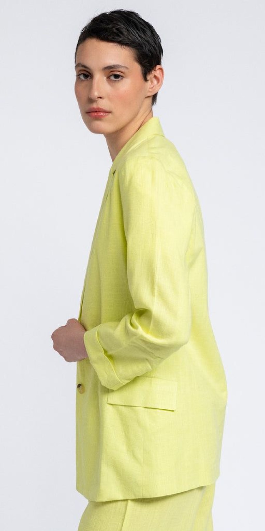 Women The Secret Closet Coats & Jackets | Smf Linen Blazer In Lime