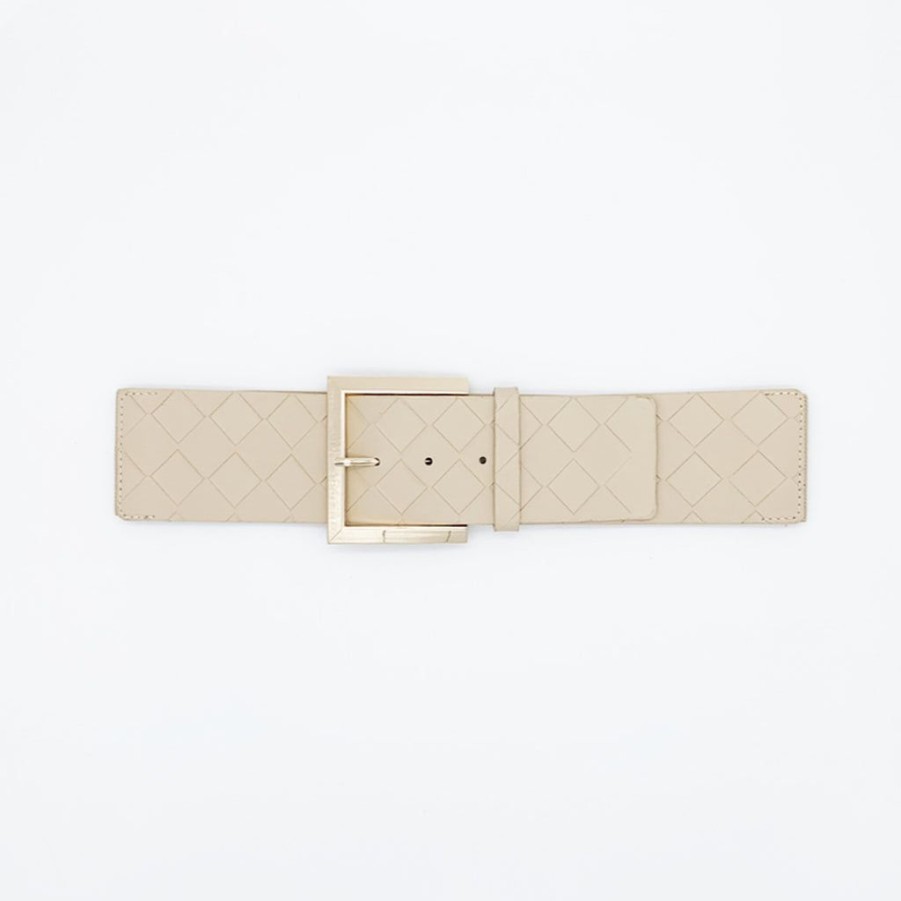 Women The Secret Closet | Woven Elasticated Buckle Belt In Cream