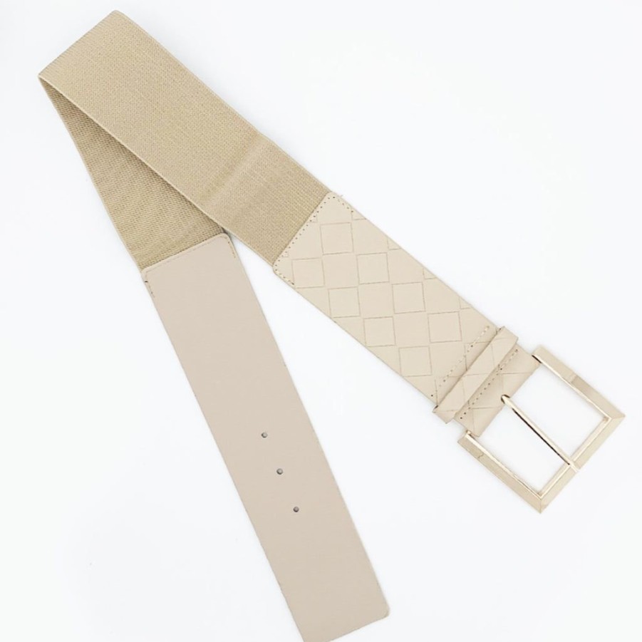 Women The Secret Closet | Woven Elasticated Buckle Belt In Cream