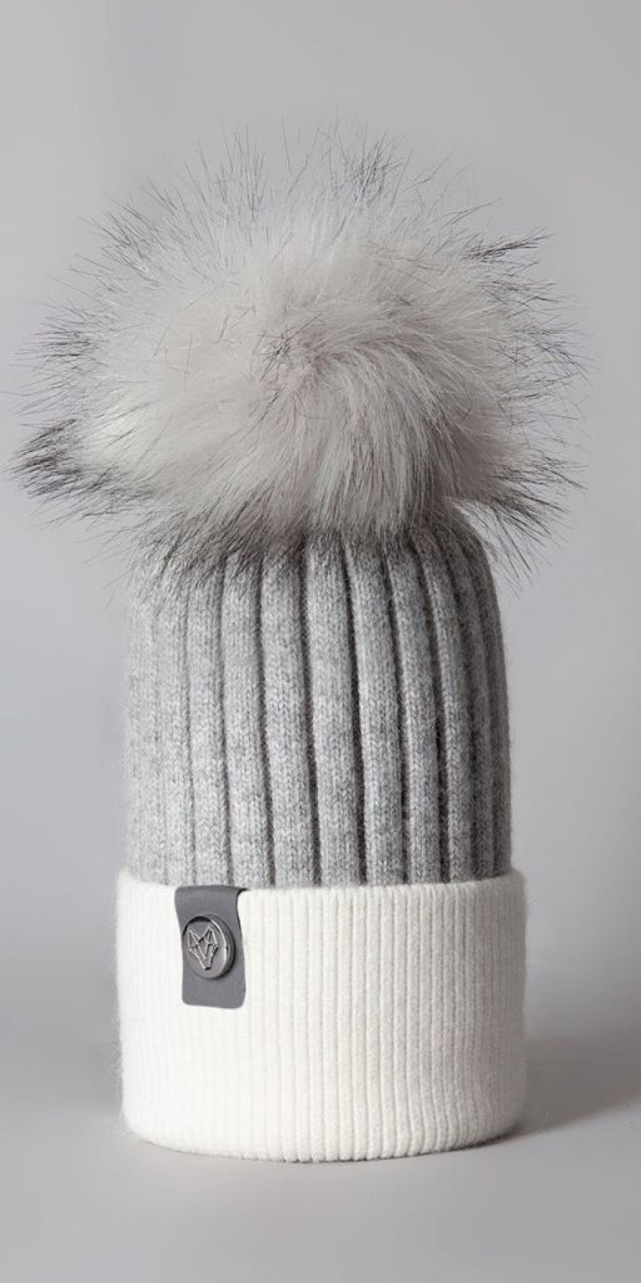 Women The Secret Closet | Luxy Harley Faux Fur 2 Tone Cable Hat In Grey & White