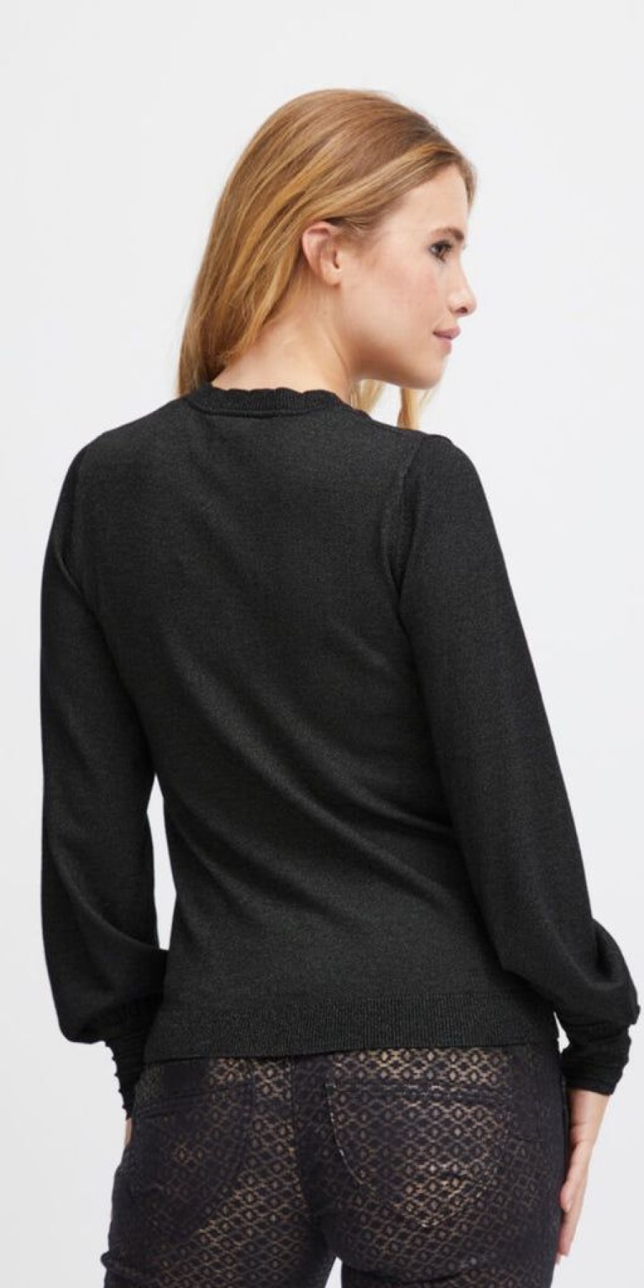 Women The Secret Closet Tops | Pulz Sara V Neck Glitter Pullover In Black Beauty