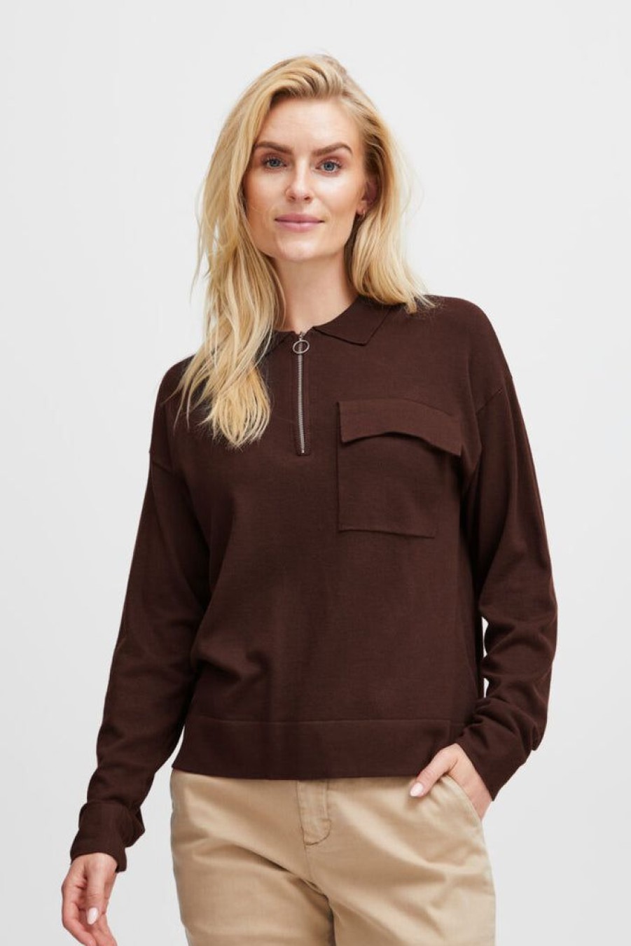 Women The Secret Closet Knitwear | Pulz Sara Polo Pullover In Java Melange