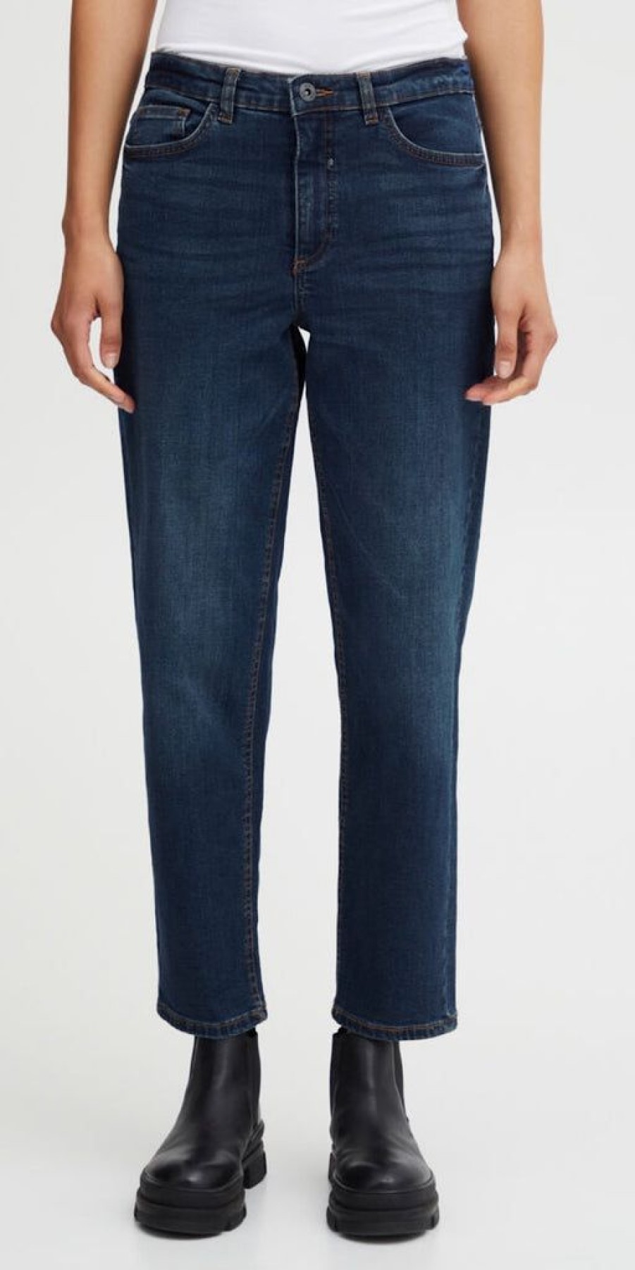 Women The Secret Closet Trousers | Ichi Twiggy Raven Cropped Jeans In Dark Blue