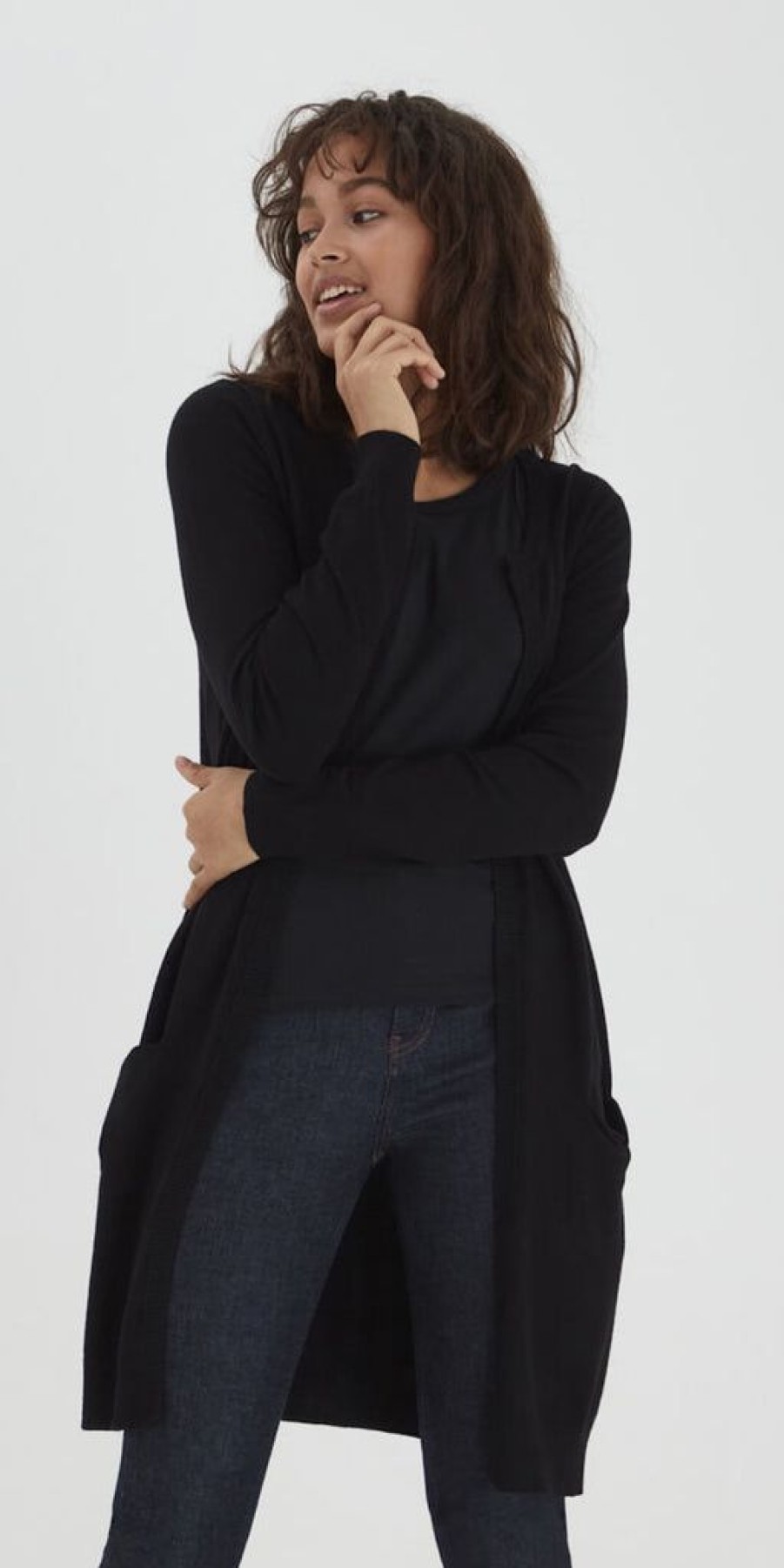 Women The Secret Closet Knitwear | Pulz Sara Longline Cardigan In Black