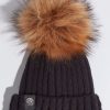 Women The Secret Closet Hats | Luxy Boston Hat In Black With Natural Faux Fur Pom