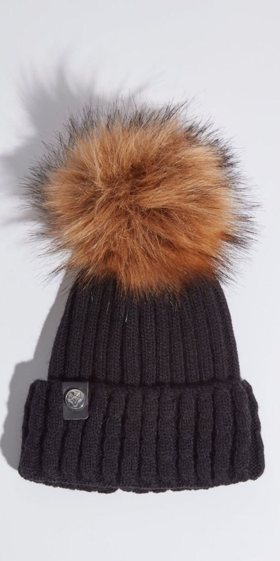 Women The Secret Closet Hats | Luxy Boston Hat In Black With Natural Faux Fur Pom