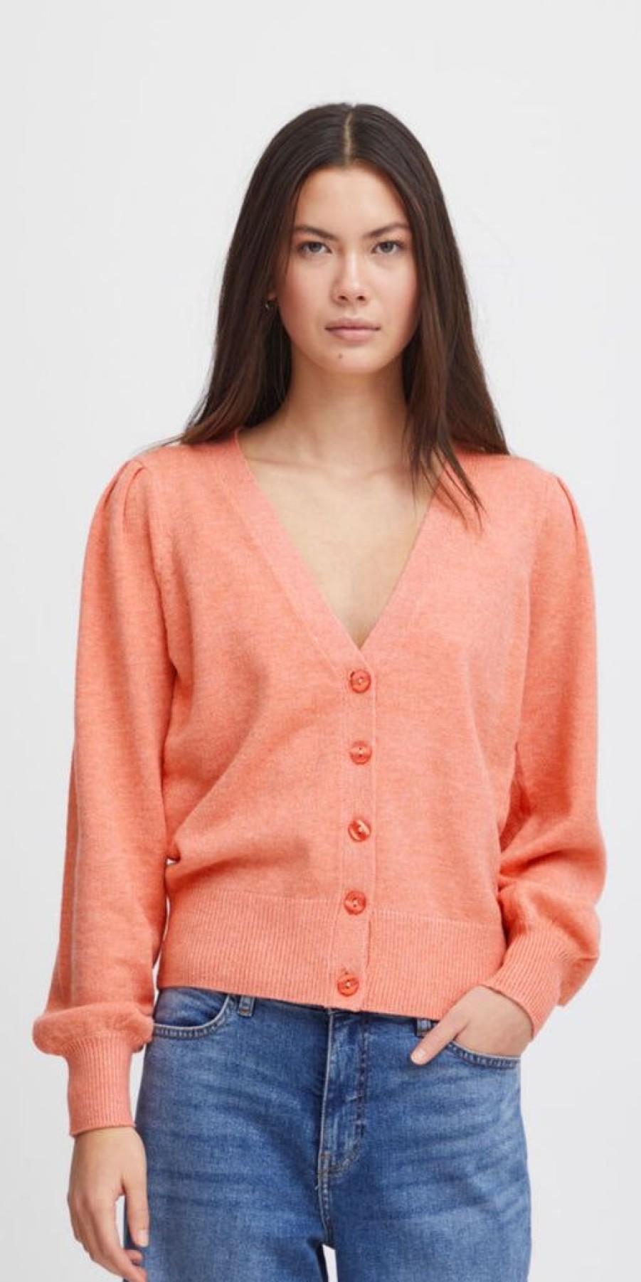 Women The Secret Closet Knitwear | Ichi Sella Cardigan In Hot Coral