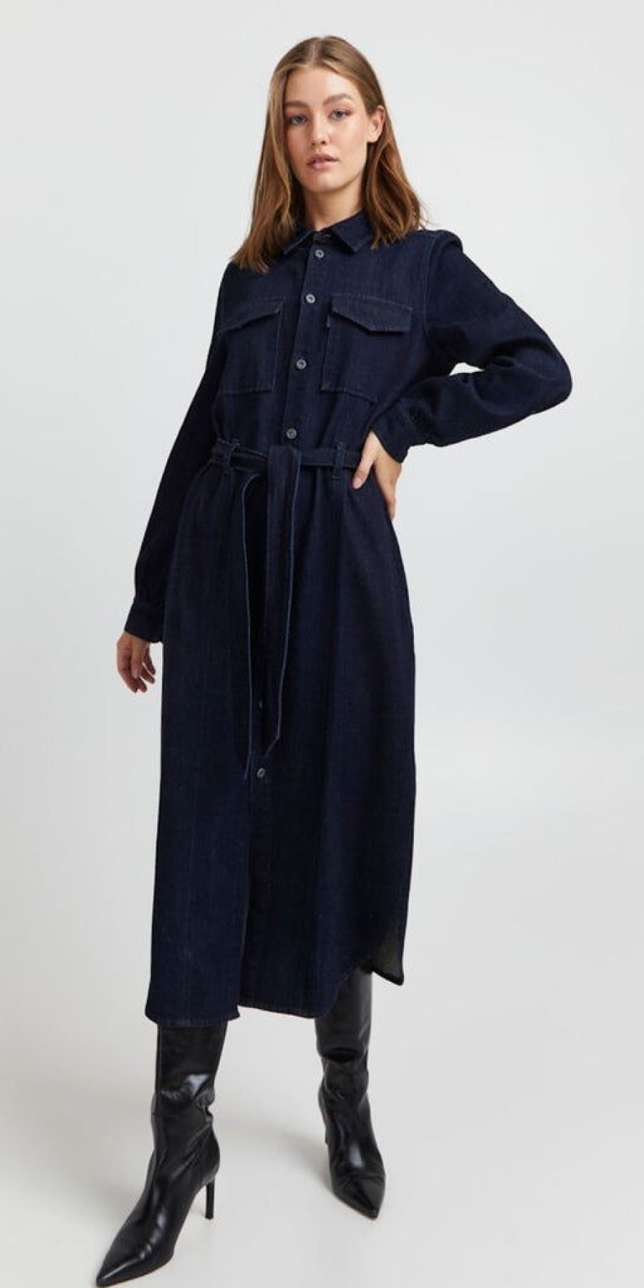 Women The Secret Closet Dresses | Pulz Rosia Denim Dress In Dark Blue