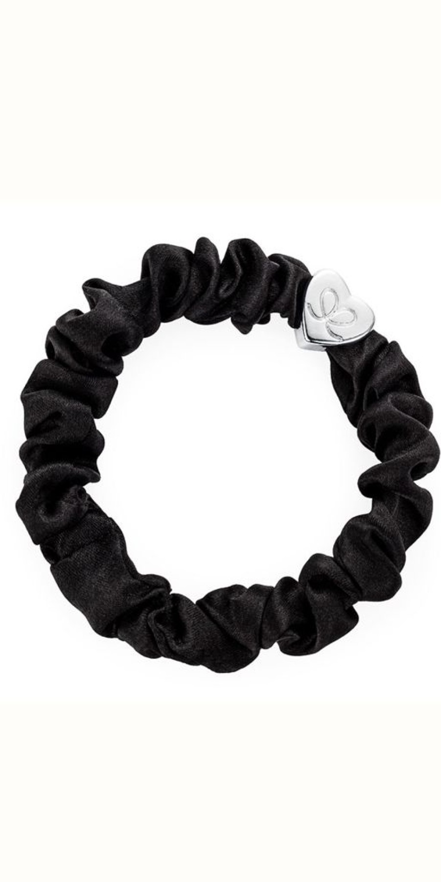 Women The Secret Closet | By Eloise Silver Heart On Black Silk Scrunchie