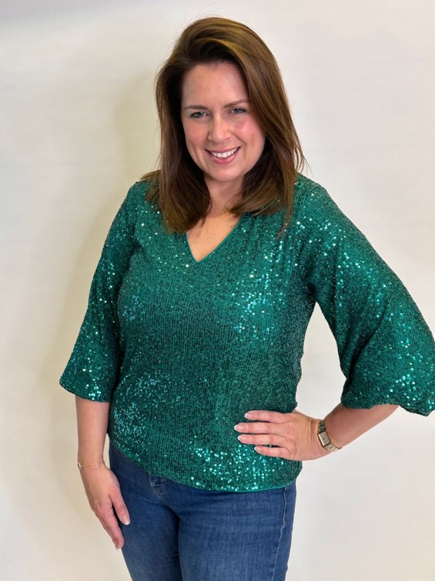 Women The Secret Closet Tops | B Young Solia V Sequin Top In Ultramarine Green