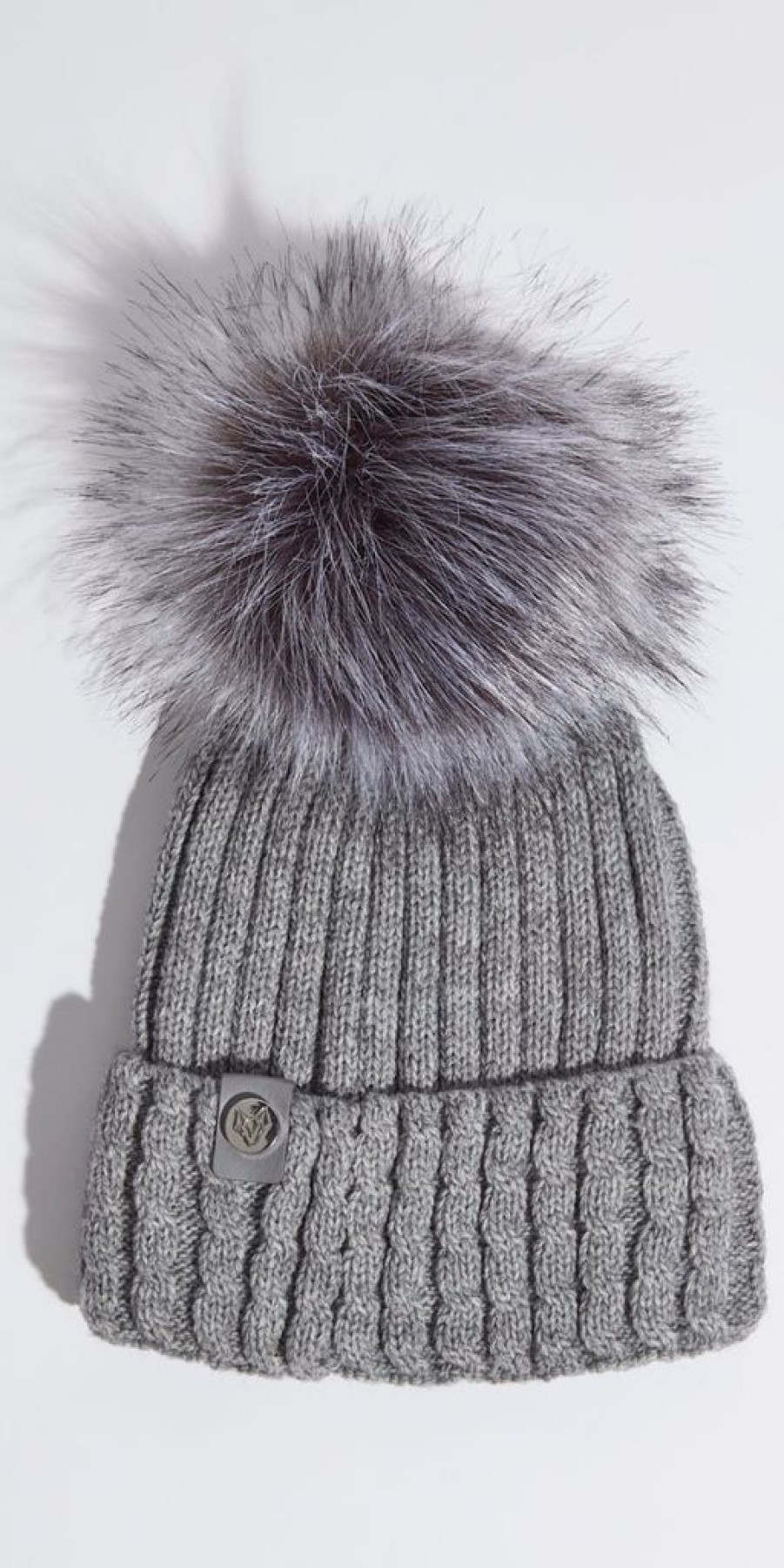 Women The Secret Closet | Luxy Boston Hat In Grey With Grey Faux Fur Pom