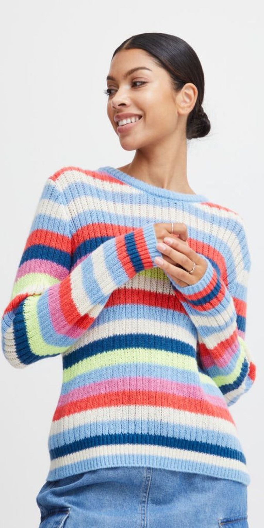 Women The Secret Closet Knitwear | B Young Okarla Stripe Jumper In Vista Blue Mix