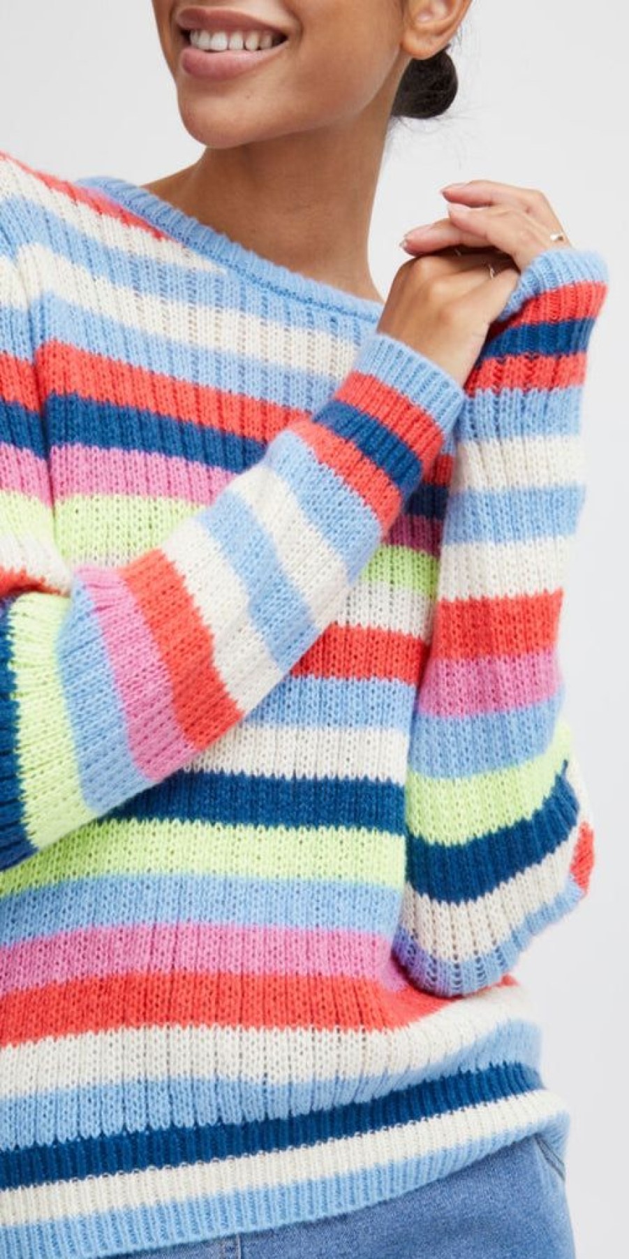 Women The Secret Closet Knitwear | B Young Okarla Stripe Jumper In Vista Blue Mix