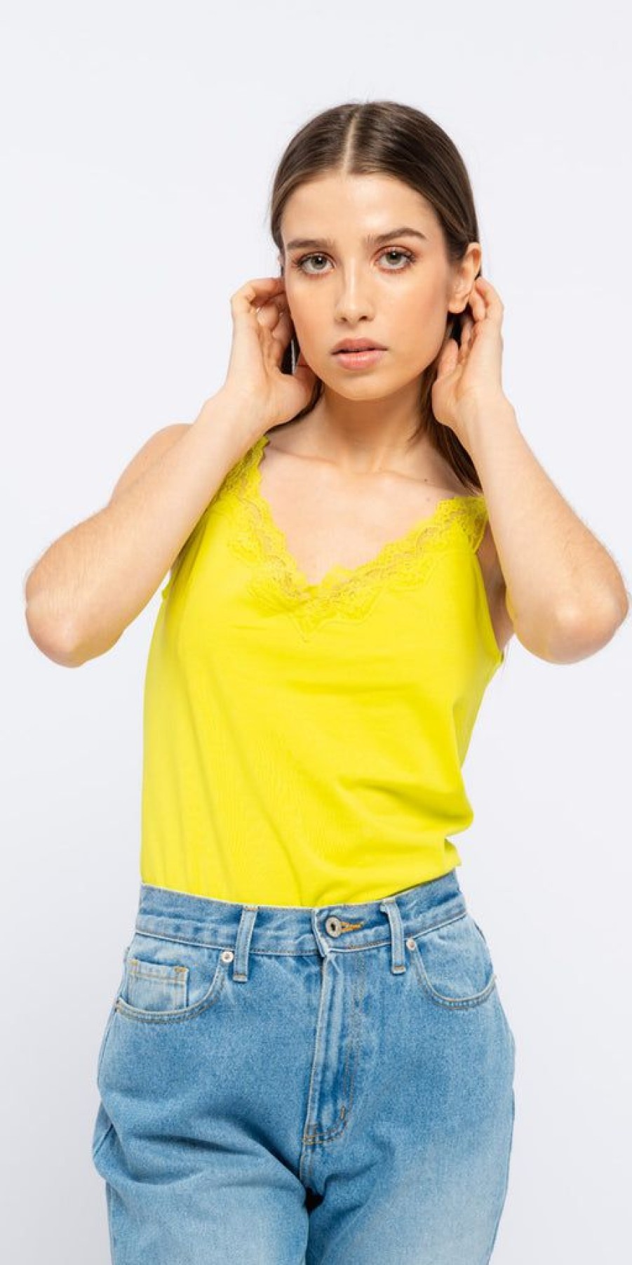 Women The Secret Closet Tops | Smf Lace Vest Top In Yellow