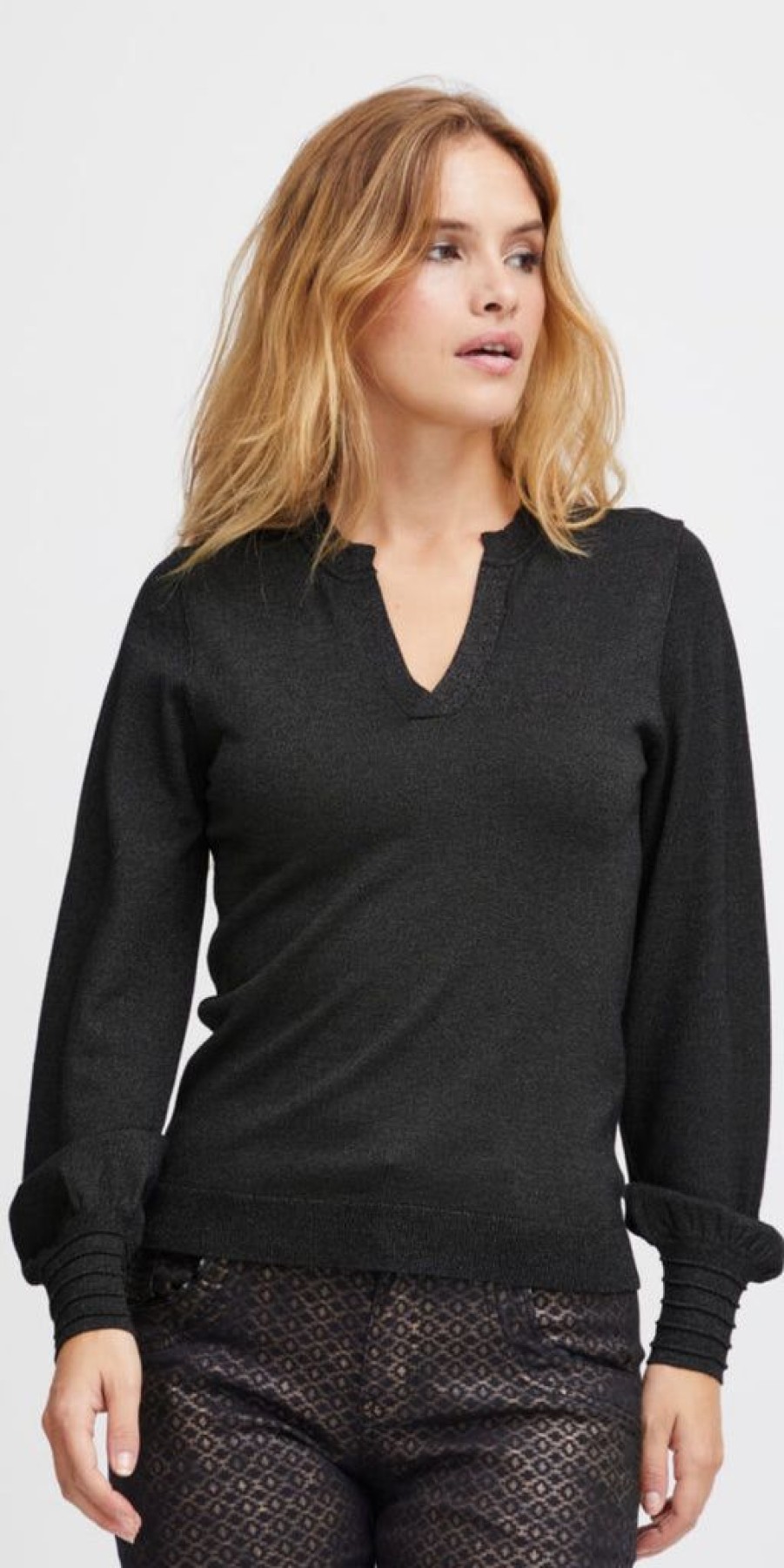 Women The Secret Closet Knitwear | Pulz Sara V Neck Glitter Pullover In Black Beauty