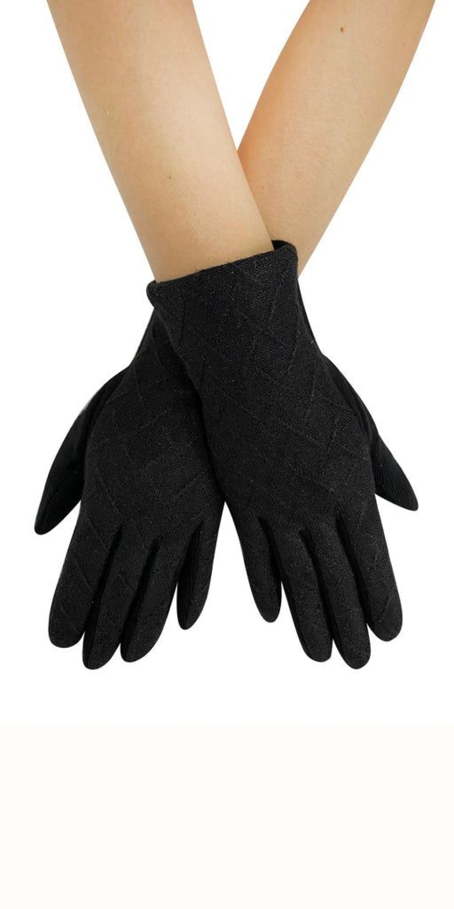 Women The Secret Closet Gloves | Diamond Metallic Knit Touchscreen Gloves In Black