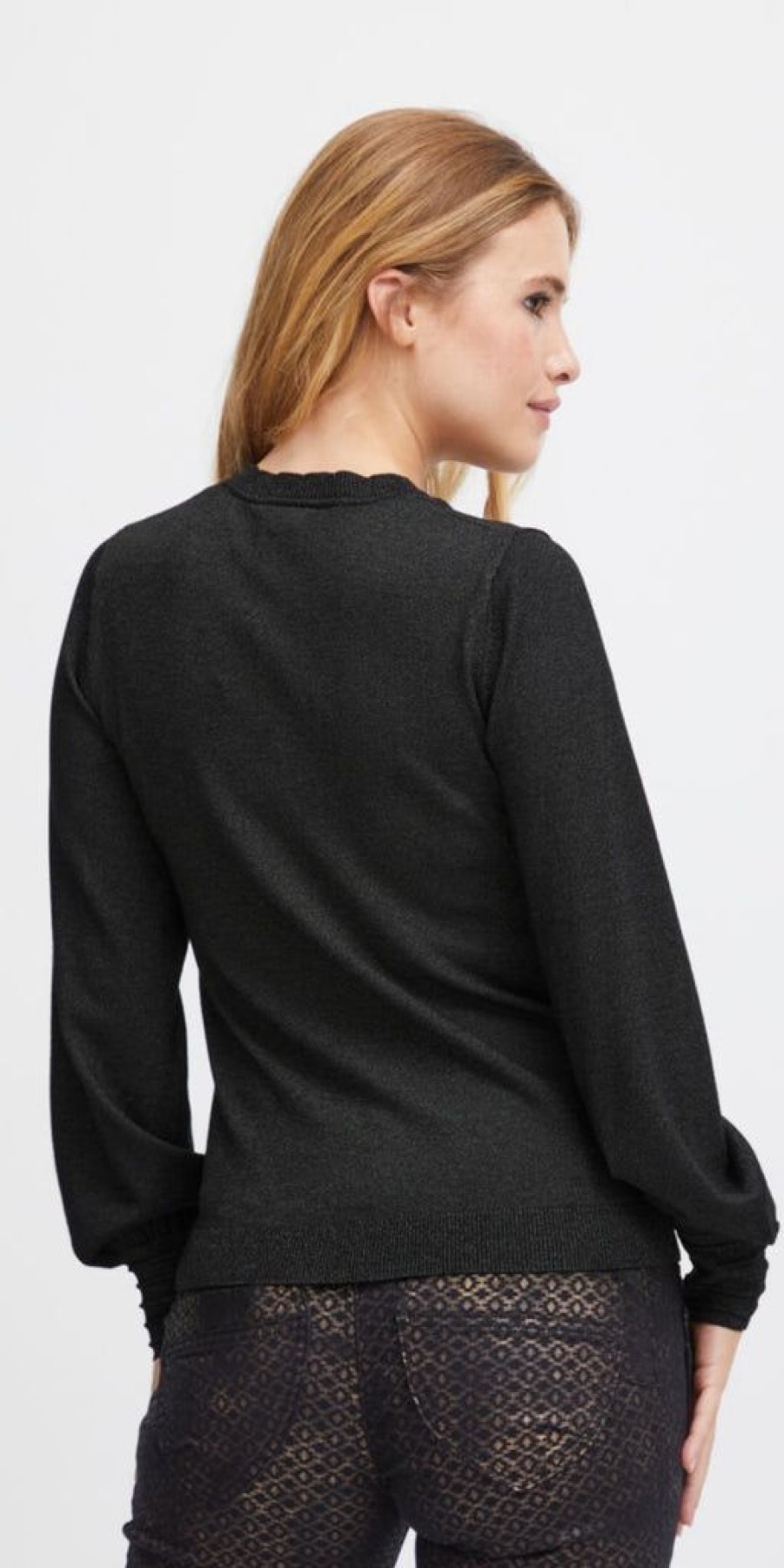 Women The Secret Closet | Pulz Sara V Neck Glitter Pullover In Black Beauty