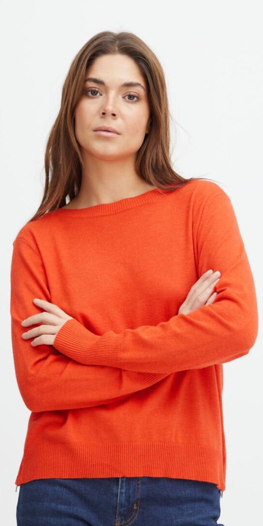 Women The Secret Closet Knitwear | Pulz Sara Boatneck Zipper Pullover In Cherry Tomato