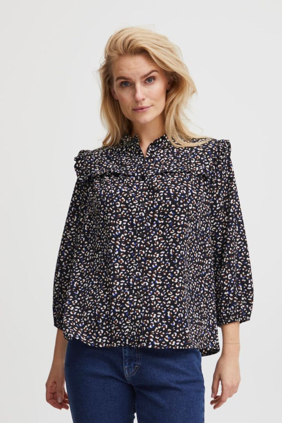 Women The Secret Closet | Pulz Xenia 3/4 Sleeve Blouse In Black Animal Print