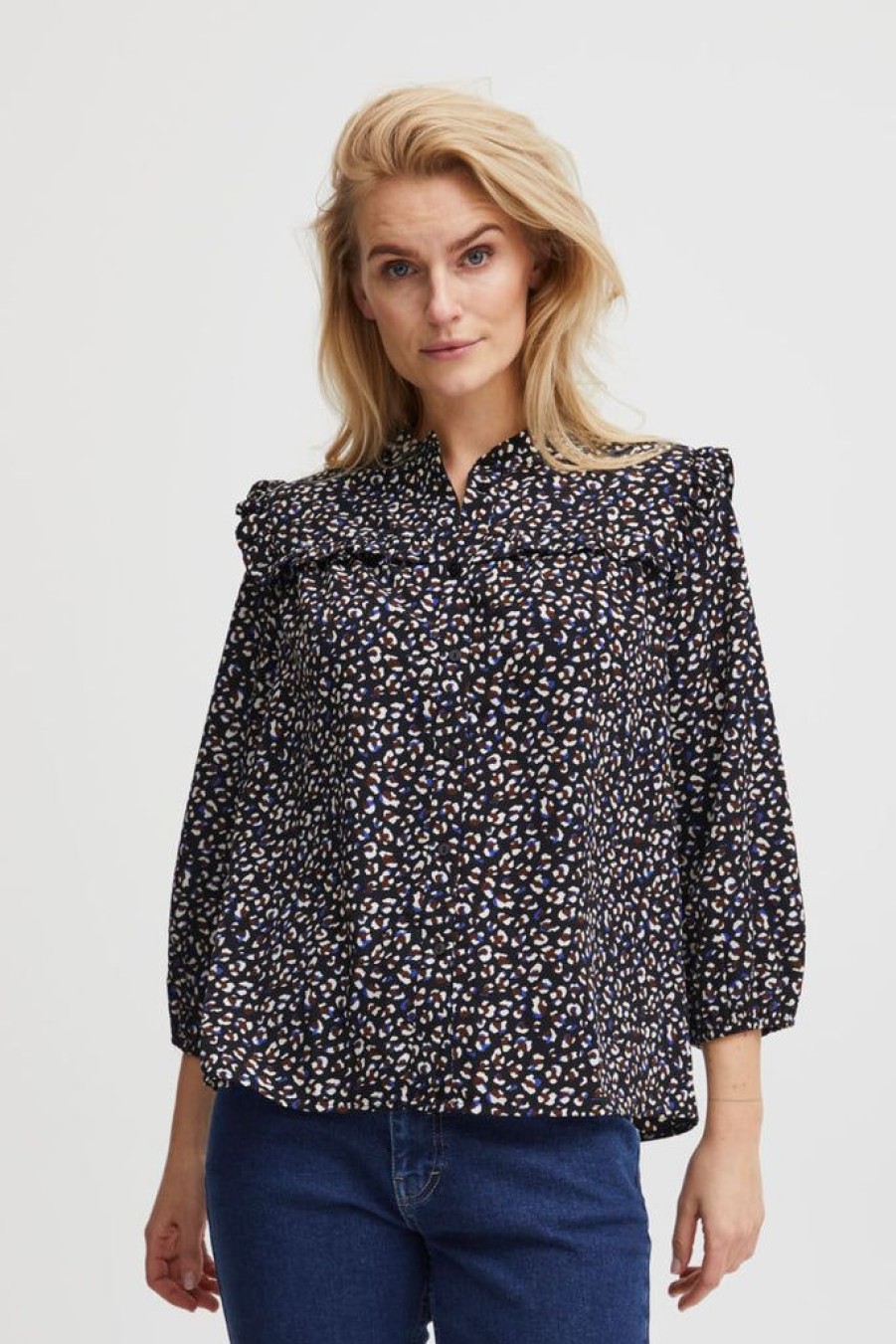 Women The Secret Closet Tops | Pulz Xenia 3/4 Sleeve Blouse In Black Animal Print