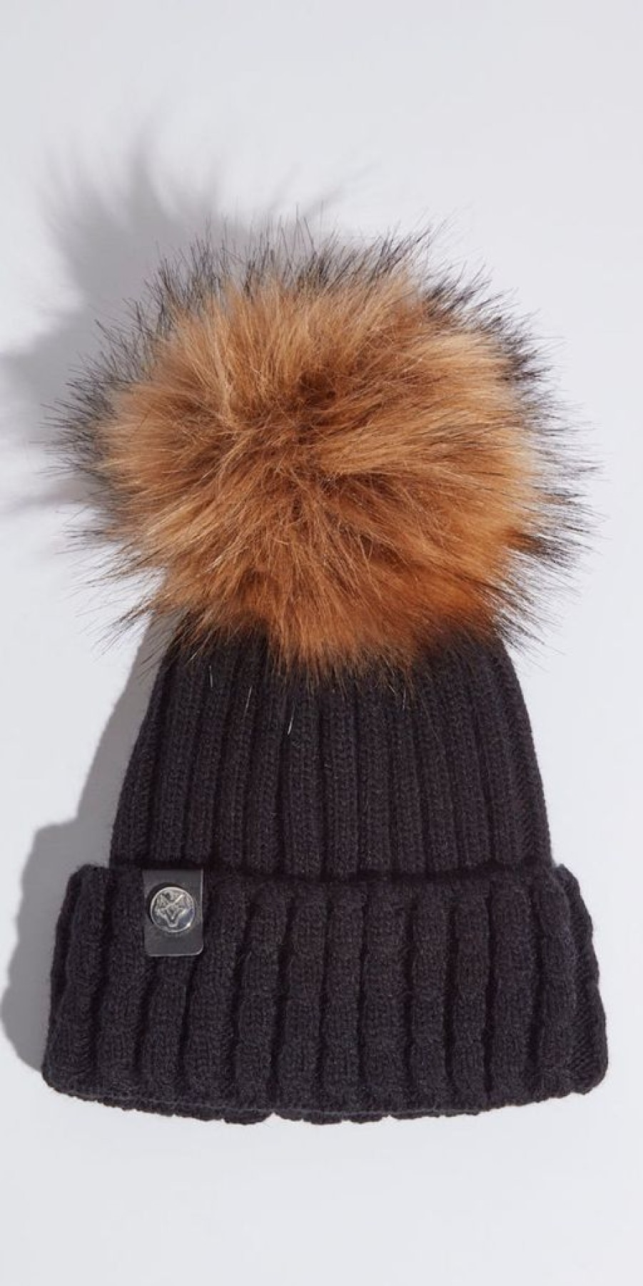 Women The Secret Closet | Luxy Boston Hat In Black With Natural Faux Fur Pom