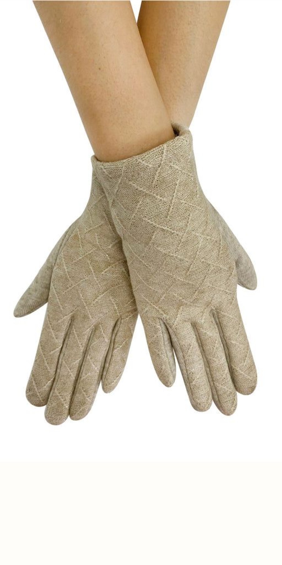 Women The Secret Closet Gloves | Diamond Metallic Knit Touchscreen Gloves In Beige