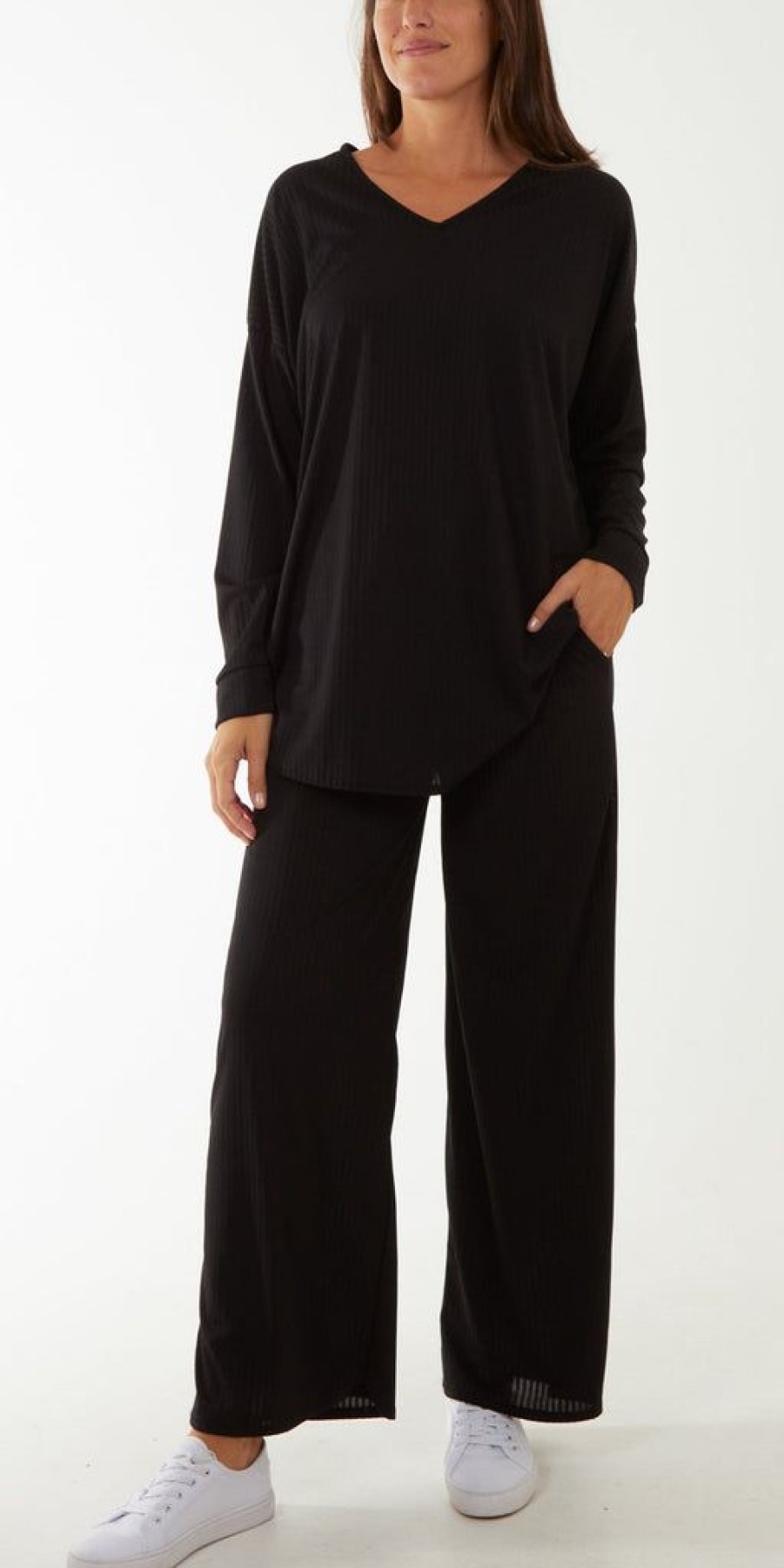 Women The Secret Closet Loungewear | Relaxed Fit Ribbed Co-Ord Set In Black