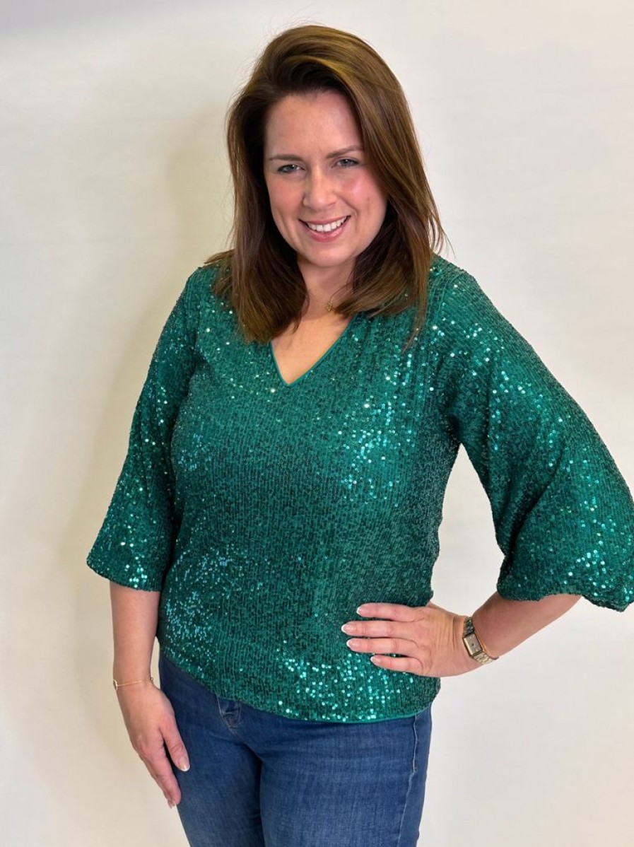 Women The Secret Closet | B Young Solia V Sequin Top In Ultramarine Green