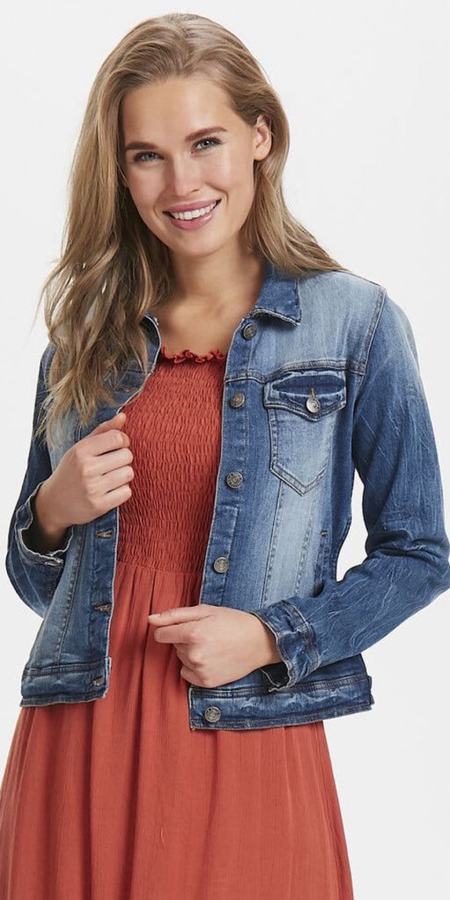 Women The Secret Closet Denim | B Young Pully Denim Jacket In Mid Blue